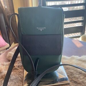 3/12 SALE Tahari Green and Black Crossbody Bag leather phone purse